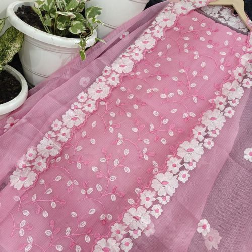 Ladies Cotton Pink Floral Embroidered Suit