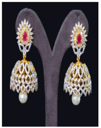Heavy Bridal Jhumka Earrings, Color : Gold Red