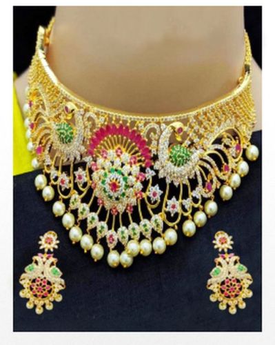 Metal Alloy Pearl Embellished Ethnic Necklace Set