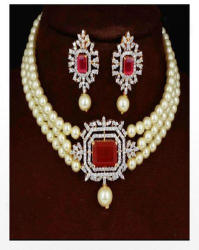 Rose Gold Designer Choker Pearl Necklace Set