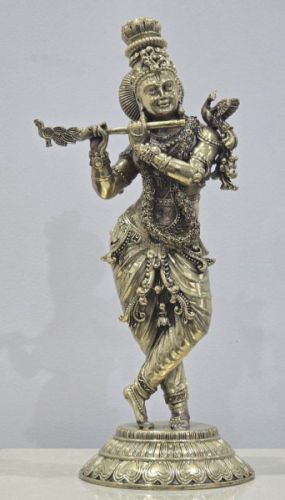 Brass Krishna Statue, Color : Antique Gold