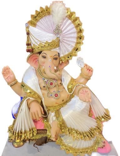 Printed Eco Friendly Clay Ganesh Statue, Color : Creamy, Multicolor