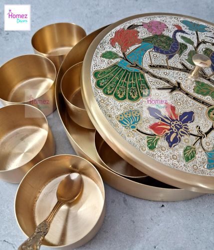 Plain Brass Masala Box, Color : Silver