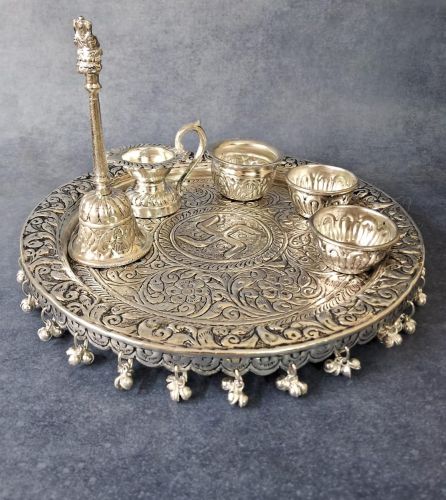 Pooja Thali, Color : Silver Antique for Gifting