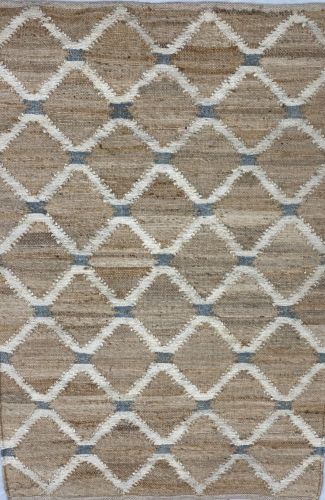 Beige Diamond Pattern Handmade Wool Jute Rug