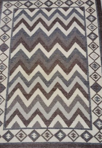Grey Chevron Border Handmade Woollen Carpet
