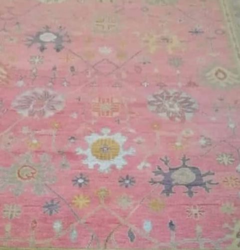 Pink Floral Design Woollen Carpet, Shape : Rectangular