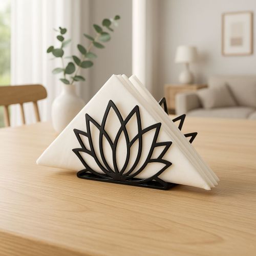 Lotus Design Black Metal Napkin Holder, Design : Plain