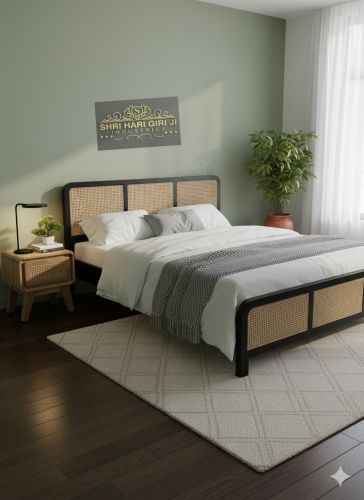 Wooden Rattan Canning King Size Double Bed