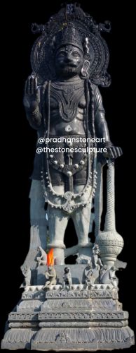 Polished Hanuman Black Stone Statue
