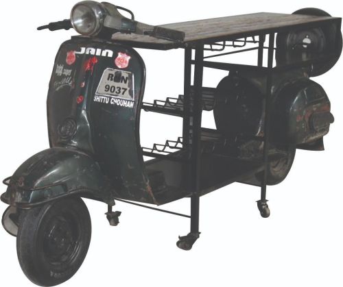 Polished Metal & Wood Scooter Style Bar Cabinet, Color : Multicolor