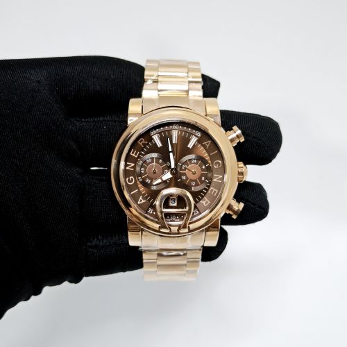 Aigner Bari Chronograph Steel Brown Dial Rose Gold Steel Strap Swiss Watch