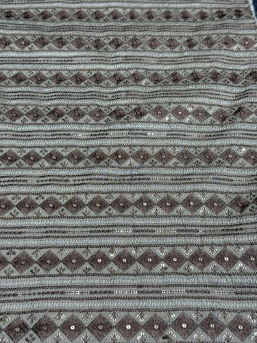 Brown & Grey Stripe Diamond Sequin Embroidered Silk Fabric