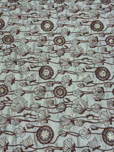 Brown Bloom Sequin Embroidered Bio Satin Fabric