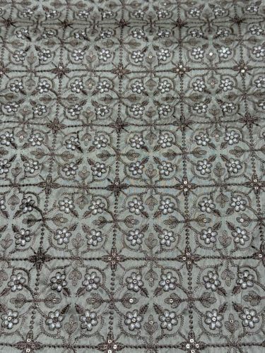 Brown Floral Embroidered Royal Silk Fabric