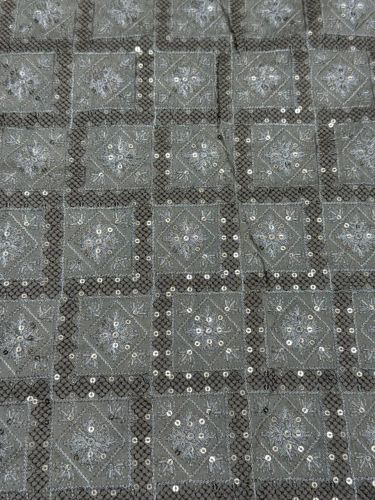 Dark Grey Sequin Embroidered Silk Fabric