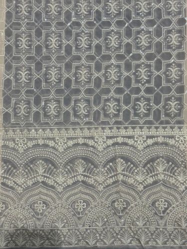 Grey Chikankari Sequin Embroidered Georgette Fabric