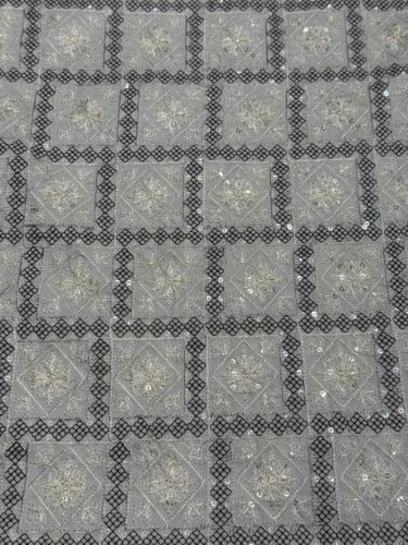 Grey Diamond Sequin Embroidered Silk Fabric