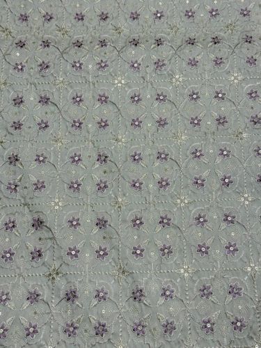 Grey Floral Embroidered Royal Silk Fabric