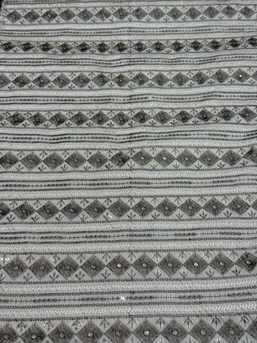 Grey Stripe Diamond Sequin Embroidered Silk Fabric