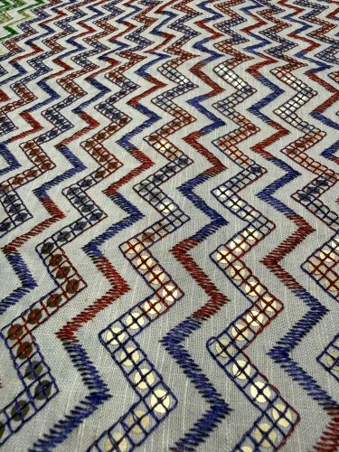Multicolor Zigzag Gold Sequin Embroidered Royal Silk Fabric