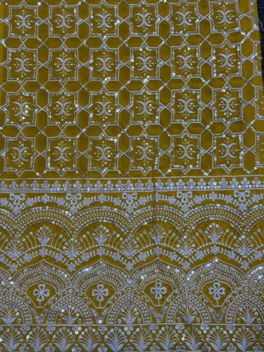 Mustard Chikankari Style Sequin Embroidered Georgette Fabric