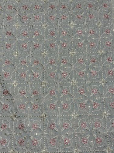 Pink Floral Grid Sequin Embroidered Royal Silk Fabric