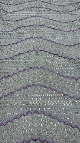Purple Wave Sequin Embroidered Silk Fabric