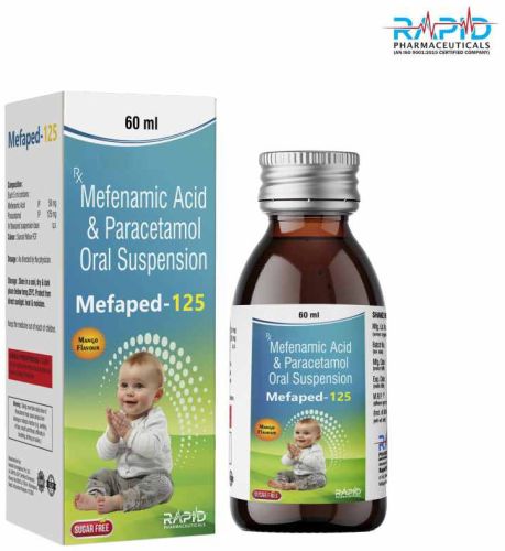 Mefaped 125 Mefenamic Acid Paracetamol Syrup, Packaging Type : Bottle
