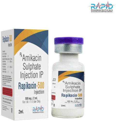 Rapikacin 500mg Amikacin Sulphate Injection, Packaging Type : Box