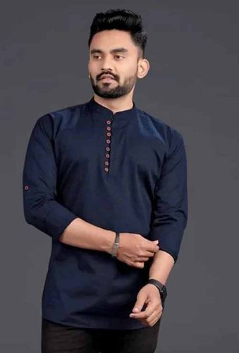 Men Linen Solid Kurta, Color : Blue