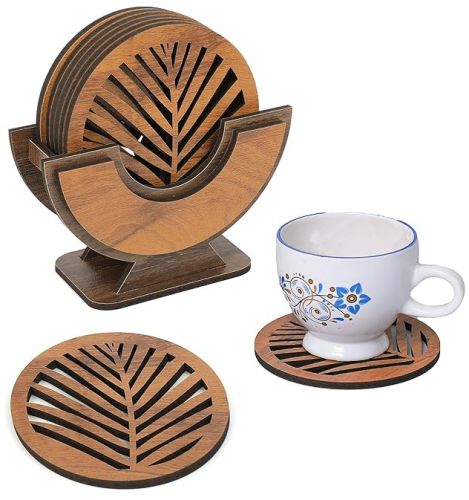 Plain Polished Wood Coaster Set, Shape : Round