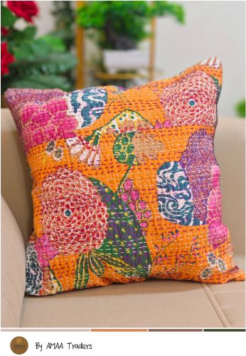 Stitch Pattern Kantha Work Cotton Cushion Cover 40cmx40cm