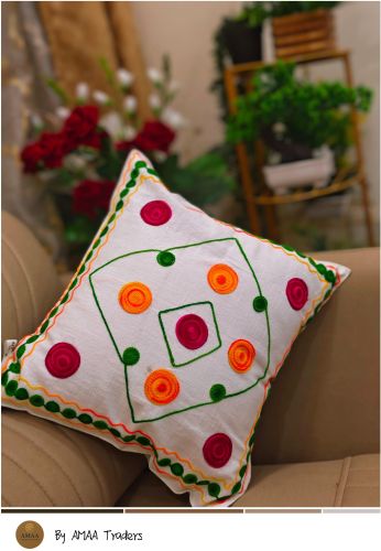 Geometrical Embroidery Wool Thread Embroidered Cotton Cushion Cover