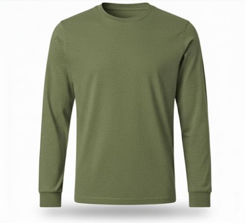 Mens Plain Olive Green Cotton Full Sleeve T-Shirt