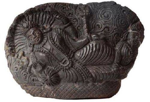 Natural Fossil Texture Shaligram Ranganatha Swamy Idol, Color : Black