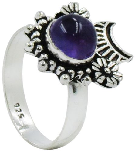Polished Amethyst Gemstone 925 Silver Ring, Color : Purple