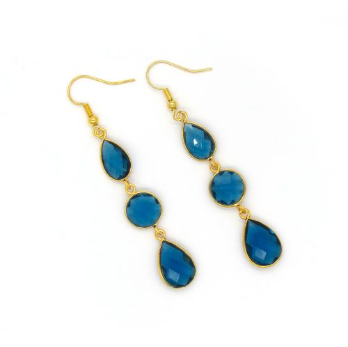 Polished Silver Gemstone Earrings, Color : Blue 40-50mm