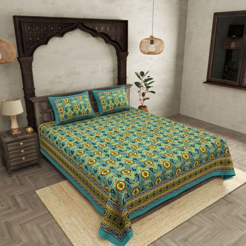 Green Printed Cotton Bedsheet Set