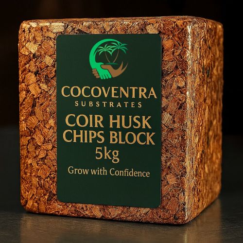 GMO 5 Kg Coco Husk Chips Blocks, Color : Natural Brown 30x30x12 Cm