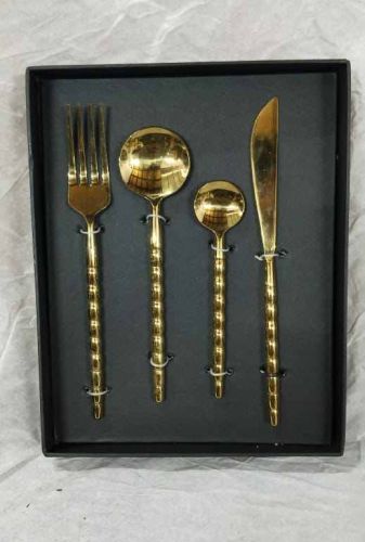 Polished Brass Spoon Knife Fork Cutlery Set, Color : Golden