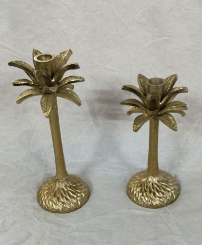 Palm Tree Brass Candle Stand, Color : Gold