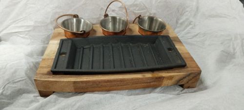 Cast Iron & Wooden Serving Platter Set, Shape : Rectangular