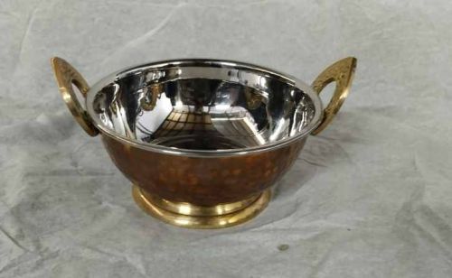 Stainless Steel Brass Hammered Kadai, Color : Silver, Gold for Cooking