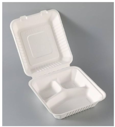 Sugarcane Bagasse 3-Compartment Hinged Meal Box