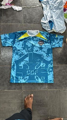 Printed Cotton Sports Jersey, Color : Blue, Neck Style : Round