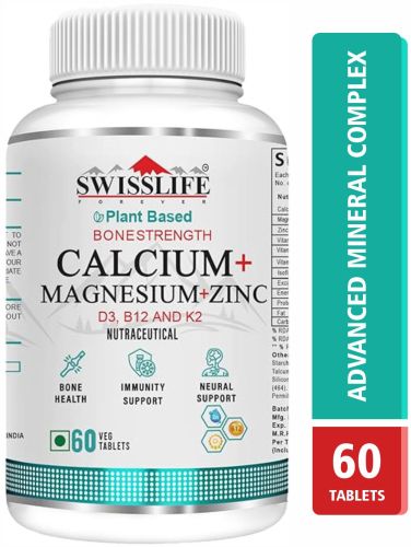 Swisslife Forever Calcium Magnesium Zinc Tablets With Vitamin D3/ B12 /K2 For Bone Health|immunity Support (60 Tablets)