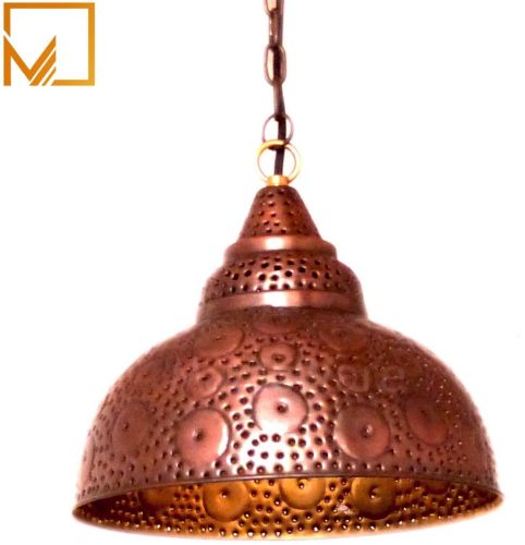 Copper Hammered Finish Ceiling Pendant Light, Shape : Round for Indoor