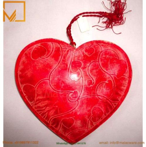 Red Glossy Metal Christmas Hanging Heart - Convex Shape with Engraving