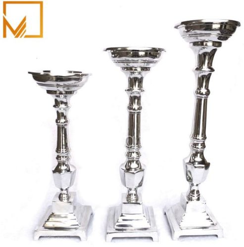 Polished Silver Plated Aluminium Pillar Candle Holder
